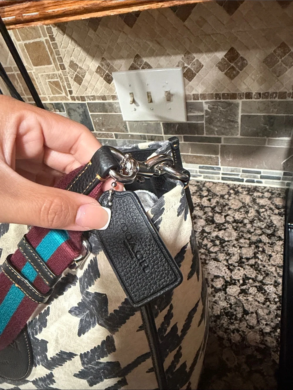 Coach Dempsey Tote 40 With Houndstooth Print And Patch